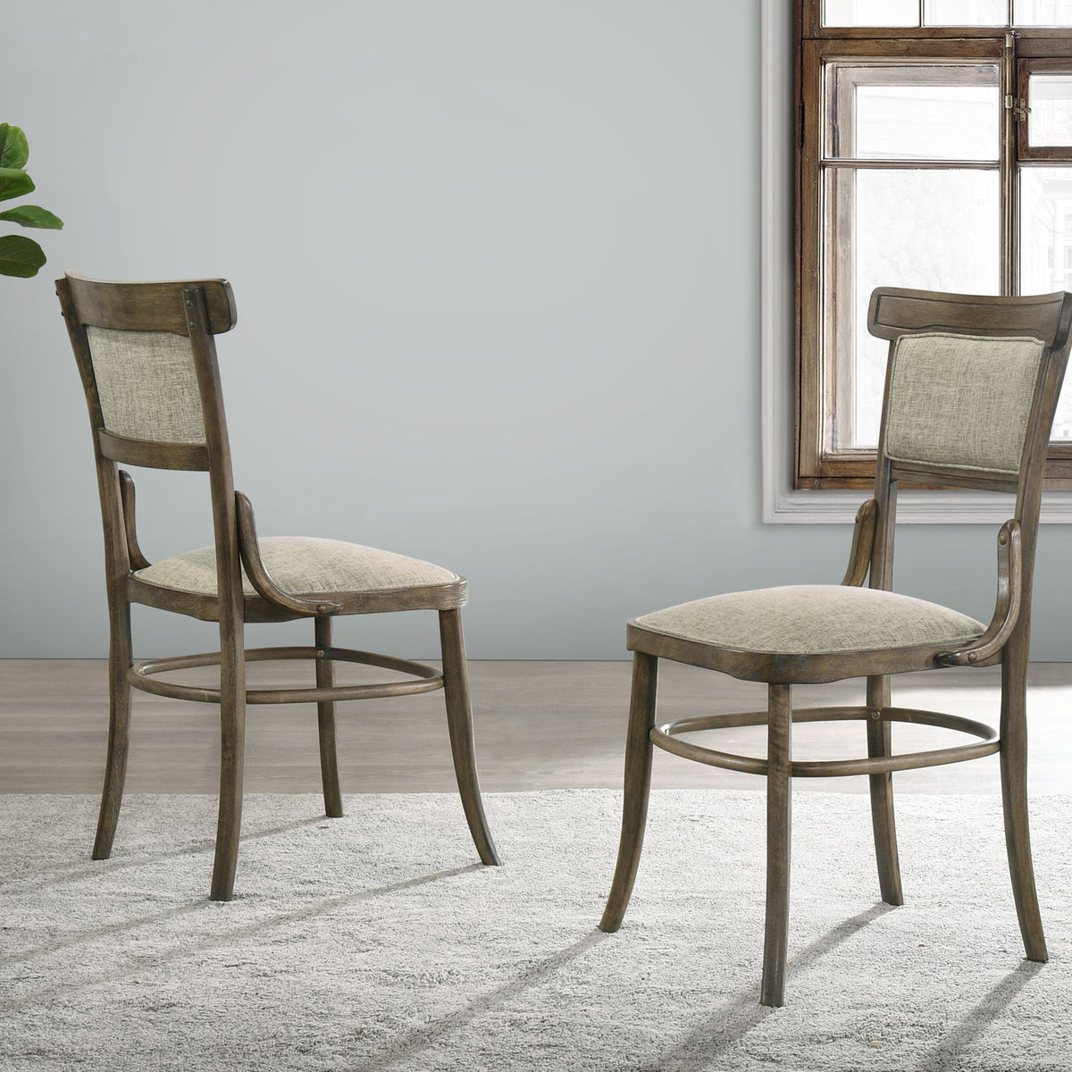 Bistro - Wide Contemporary Fabric Dining Chair With Cushion (Set of 2) - Vintage Walnut