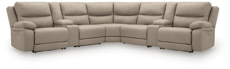 Gray reclining sectional sofa profile with multiple recliner seats and arms