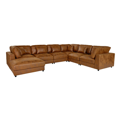 Light brown modular sectional sofa with removable cushions, wide L-shape with corner ottoman