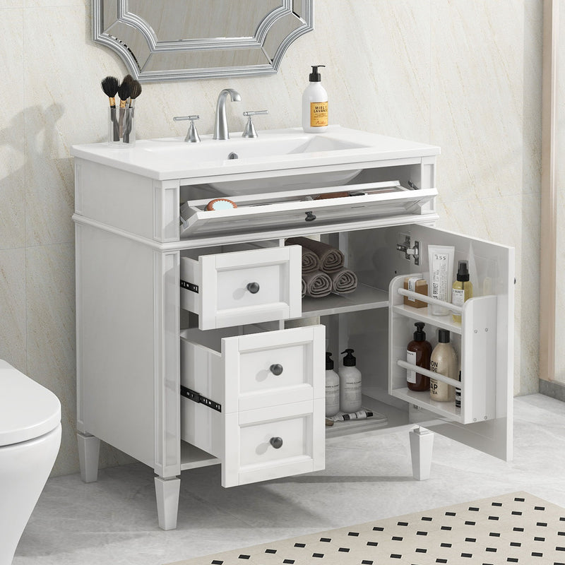 Bathroom Vanity With Top Sink, Storage Cabinet With 2 Drawers, Tip Out Drawer