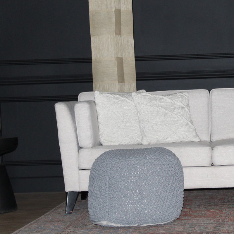 Semi Rounded Pouf, Cable Knitted, Perfect Seating