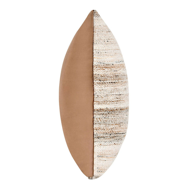 Textured sand multi stripe pillow with tan backing, side view