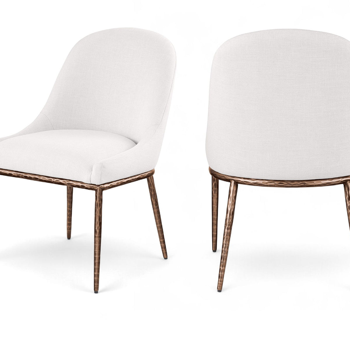 Ferro - Linen Textured Performance Fabric Upholstered Dining Side Chair - Cream / Brushed Bronze