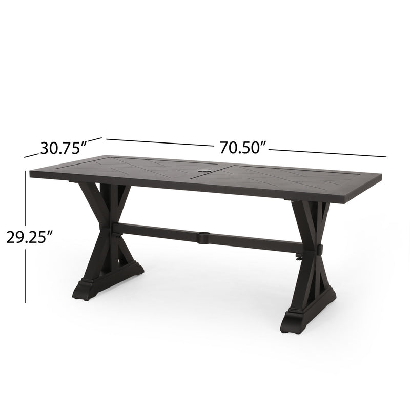 Modern Outdoor Dining Table With X Shaped Legs, Umbrella Hole