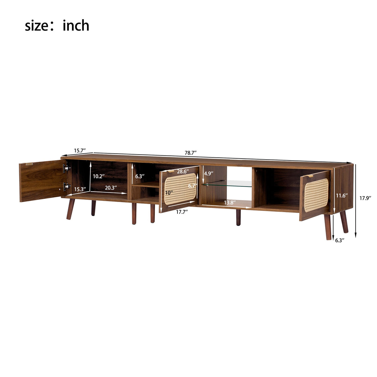 78" TV Stand With Ample Storage And Open Shelving - Walnut