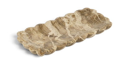 Beige marble tray with scalloped edge