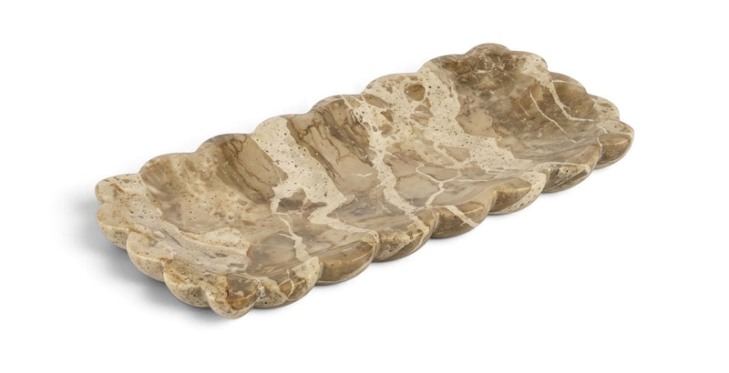 Beige marble tray with scalloped edge