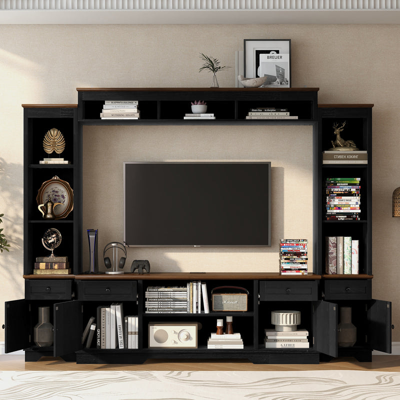Entertainment Center Barn Doors Adjustable Shelves Black 98.8-inch