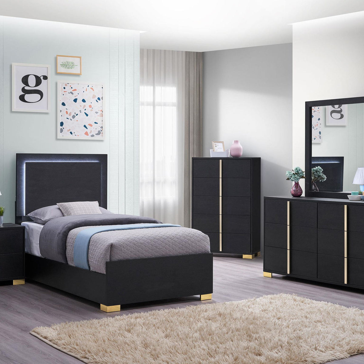 Marceline 5-piece Twin Bedroom Set Black