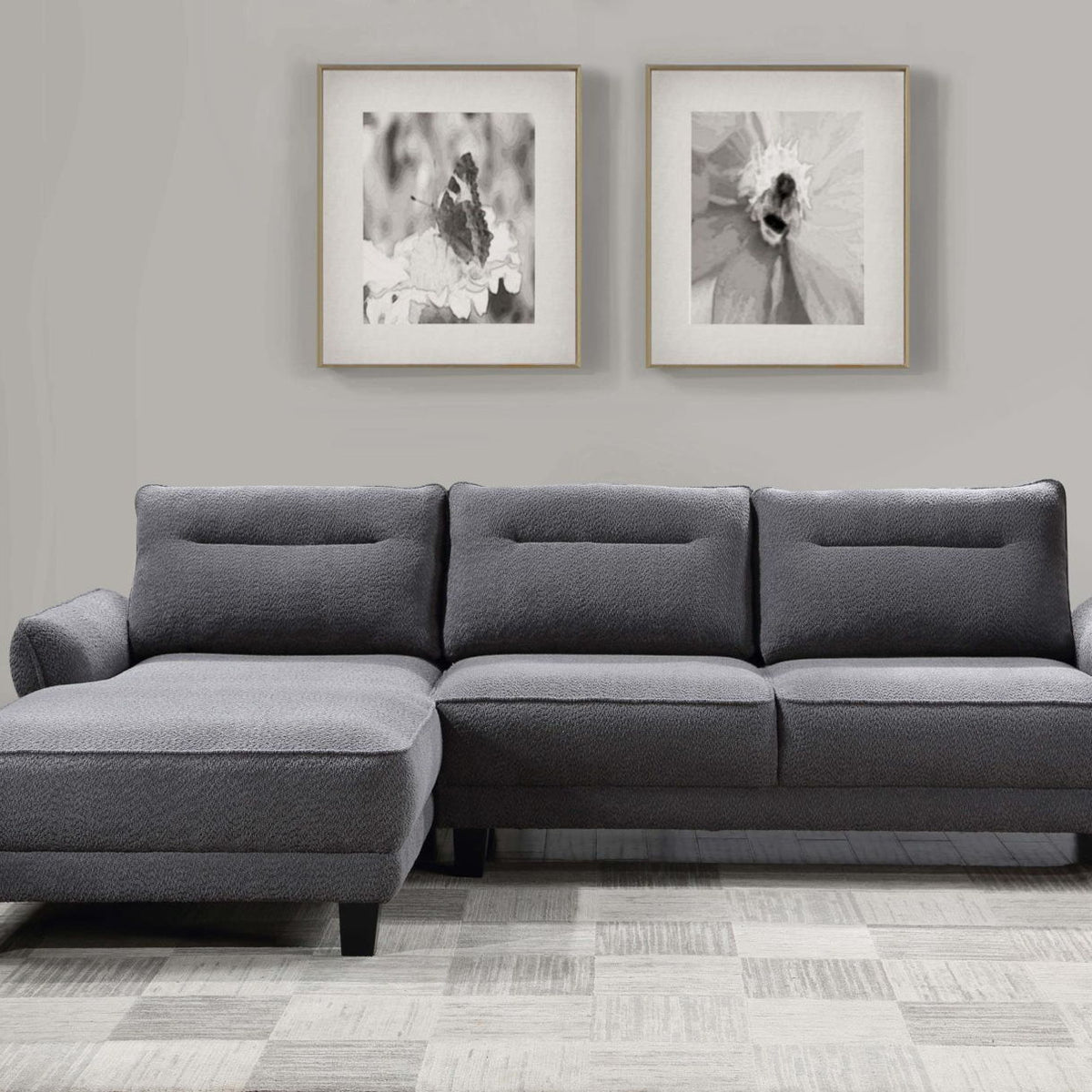 Caspian Upholstered Curved Arm Chaise Sectional Sofa Grey