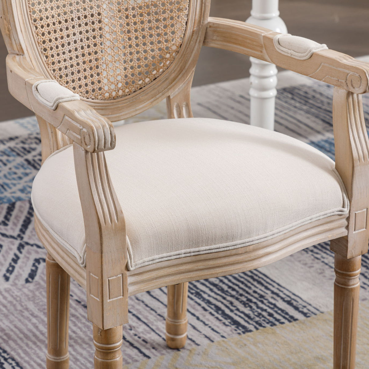 French Vintage Upholstered Fabric Dining Armchair (Set of 2) - Beige