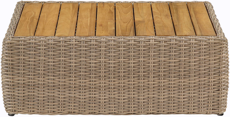 Seacrest - Teak Wood And Wicker Outdoor Patio Coffee Table