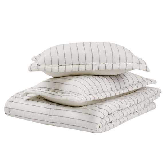 Ivory striped comforter and pillow shams set, folded