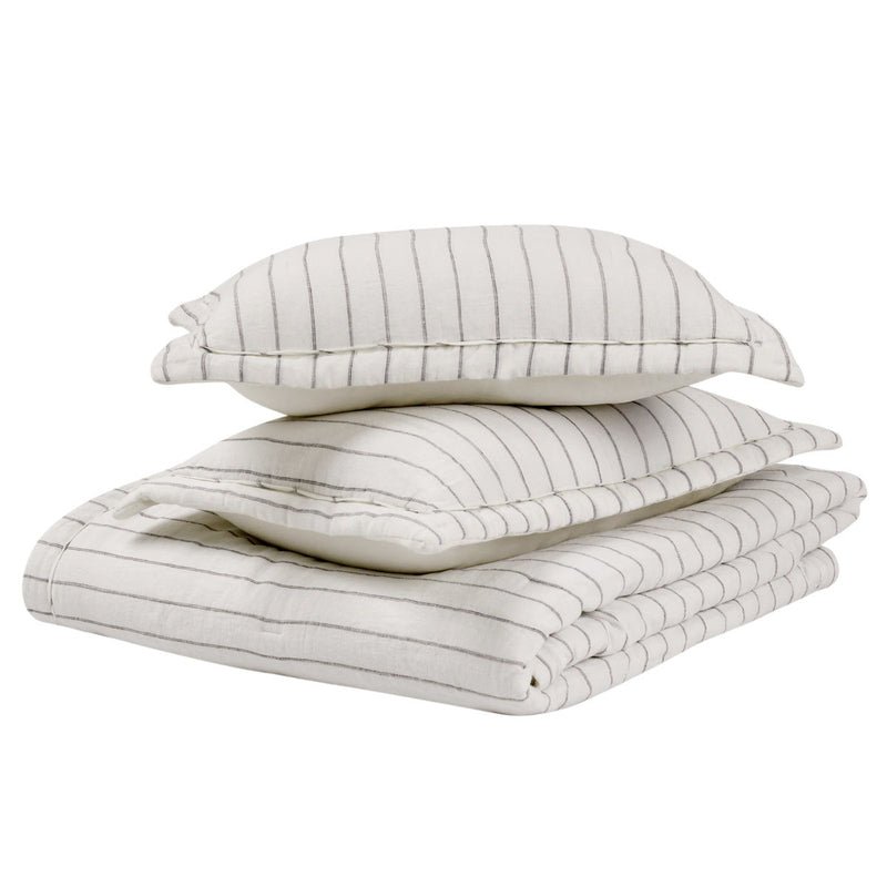 Ivory striped comforter and pillow shams set, folded