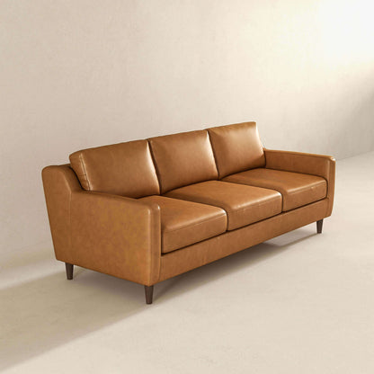 Ashcroft Furniture Cooper Mid Century Modern Tan Leather Sofa