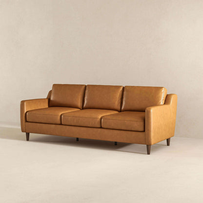 Ashcroft Furniture Cooper Mid Century Modern Tan Leather Sofa