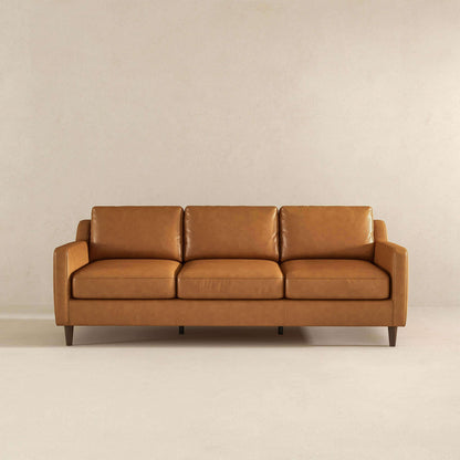 Ashcroft Furniture Cooper Mid Century Modern Tan Leather Sofa