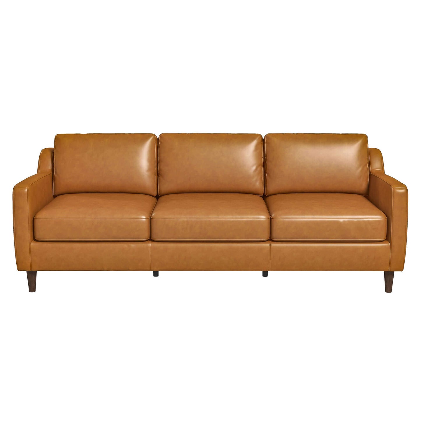 Ashcroft Furniture Cooper Mid Century Modern Tan Leather Sofa