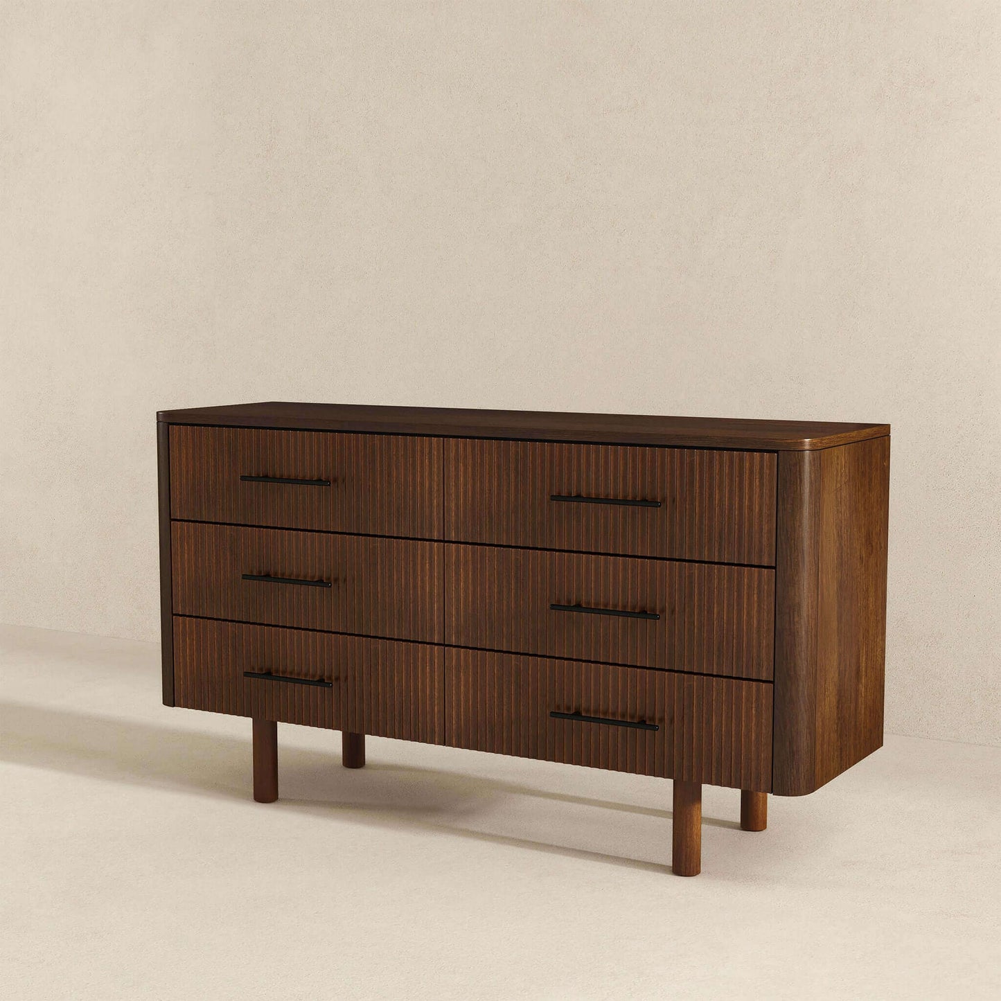 Ashcroft Furniture Logan Mid Century Modern Walnut Dresser With 6 Drawers