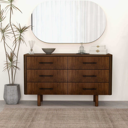 Ashcroft Furniture Logan Mid Century Modern Walnut Dresser With 6 Drawers