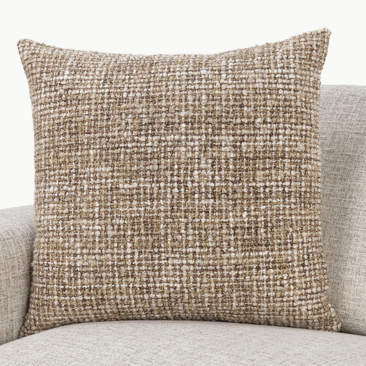 Porter pillow, beige tweed square with dense woven grid texture