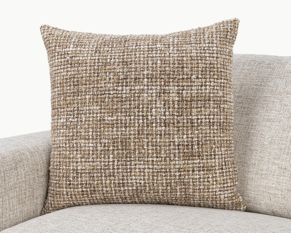 Porter pillow, beige tweed square with dense woven grid texture