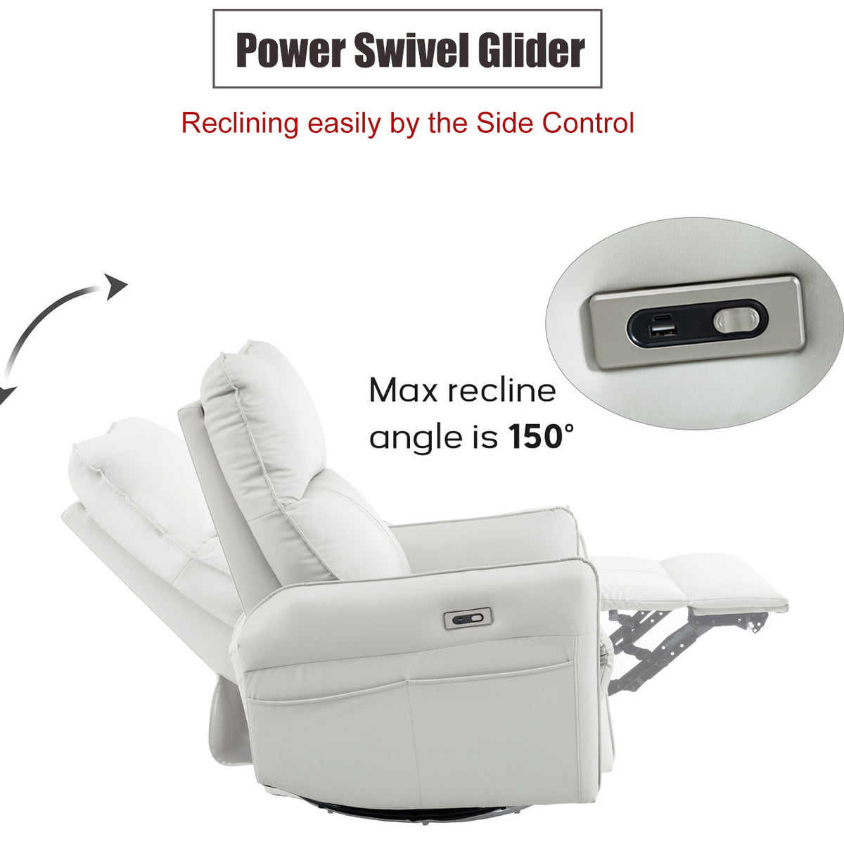 29.92" 270 Power Swivel Rocker Recliner Chair, Electric Glider Reclining Sofa With USB Ports, Power Swivel Glider, Rocking Chair Nursery Recliners For Living Room Bedroom