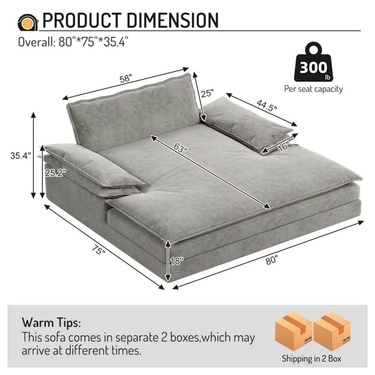 Modern Oversized Double Chaise Lounge Chair