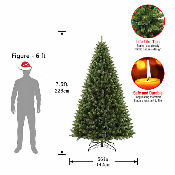 Dark green artificial Christmas tree product diagram, full shape on metal stand