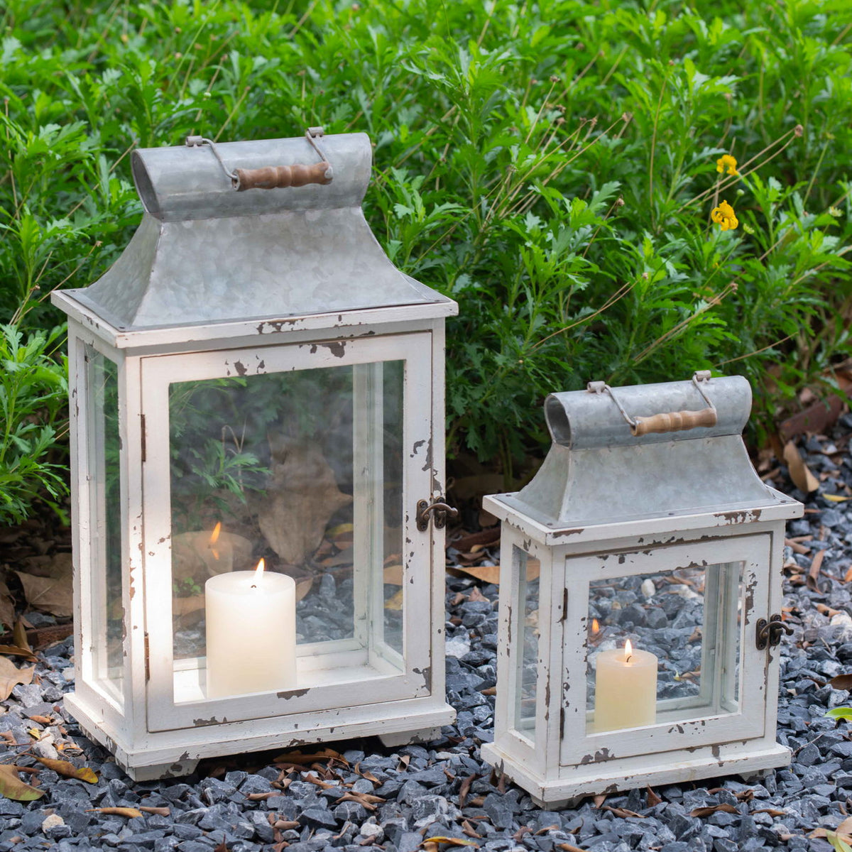 Wooden Candle Lantern Decorative, Hurricane Lantern Holder Decor For Indoor Outdoor, Home Garden Wedding - White