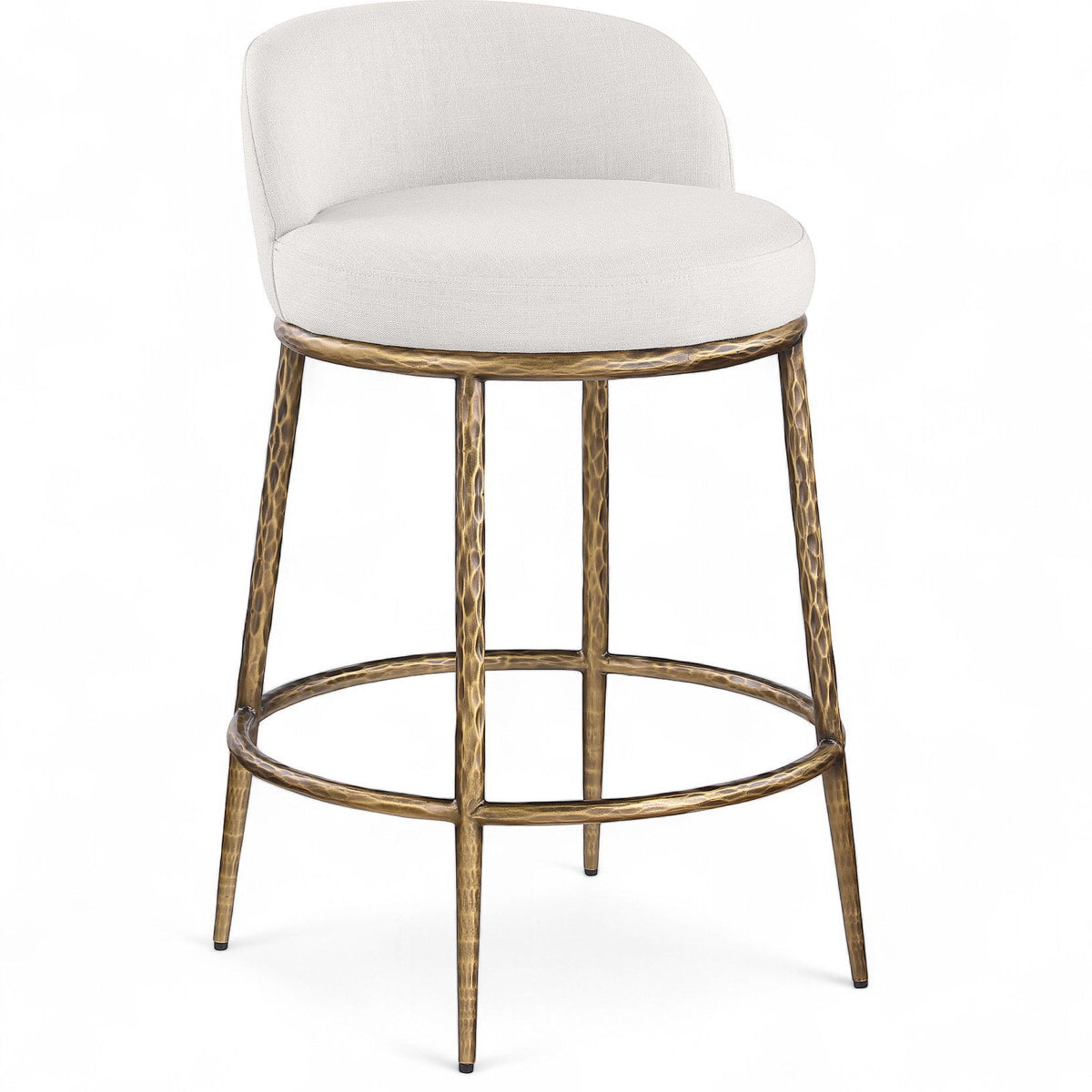 Ferro - Linen Textured Performance Fabric Upholstered Counter Stool - Cream / Brushed Gold