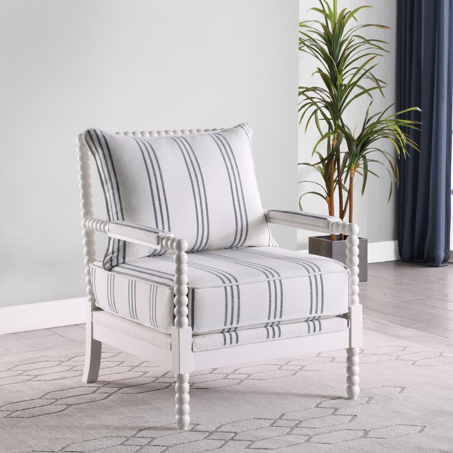 Blanchett - Upholstered Bobbin Accent Chair - White And Navy