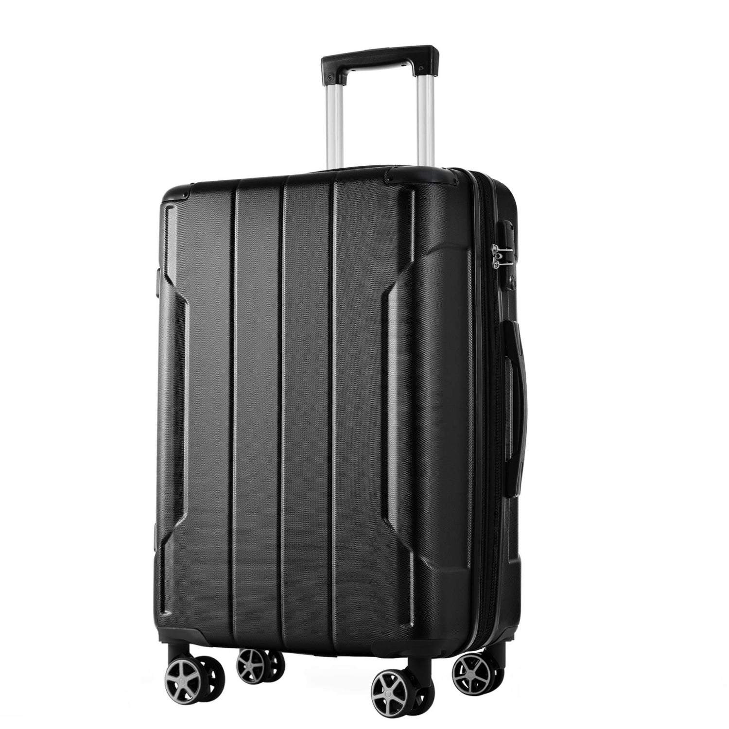 Hardshell Luggage, Lightweight Durable ABS Suitcases with Double Wheels, Expandable 24 Inch Checked Travel Luggage (Black)