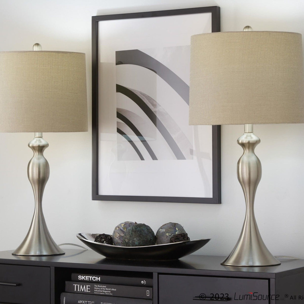 Ashland - Contemporary Table Lamp (Set of 2) - Nickel / Light Gray