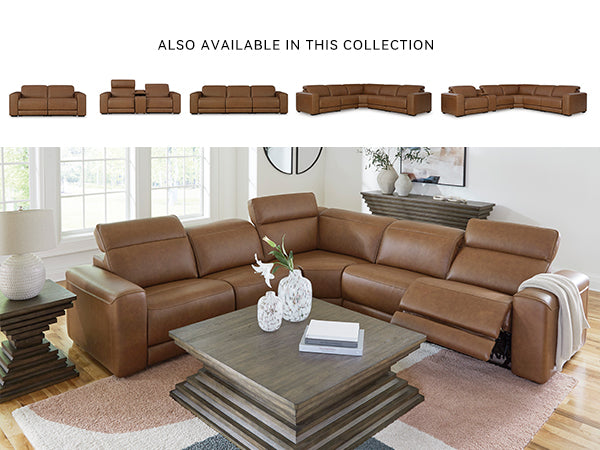 Rally-Up Caramel Leather Power Reclining Sectional