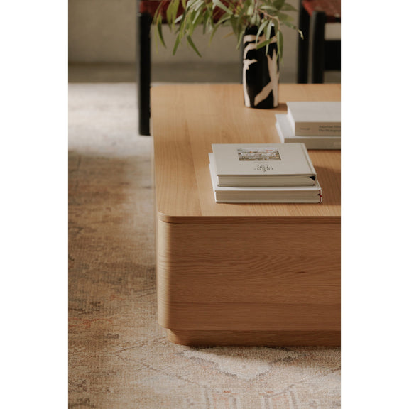 Oak coffee table drawer front with curved edge and side panel