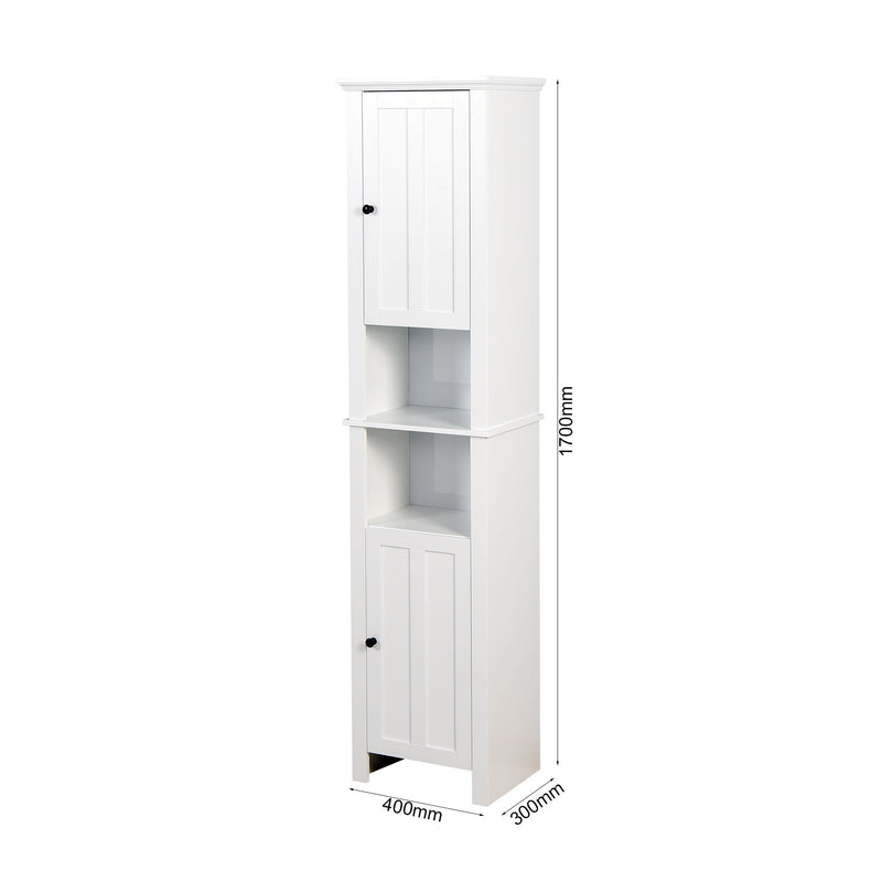 Wooden Bathroom Floor Storage Cabinet With 2 Doors And 6 Shelves - White