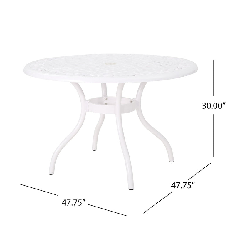 Tranquilius - Outdoor Round Dining Table With Lattice Tabletop, Umbrella Hole And Curved Legs
