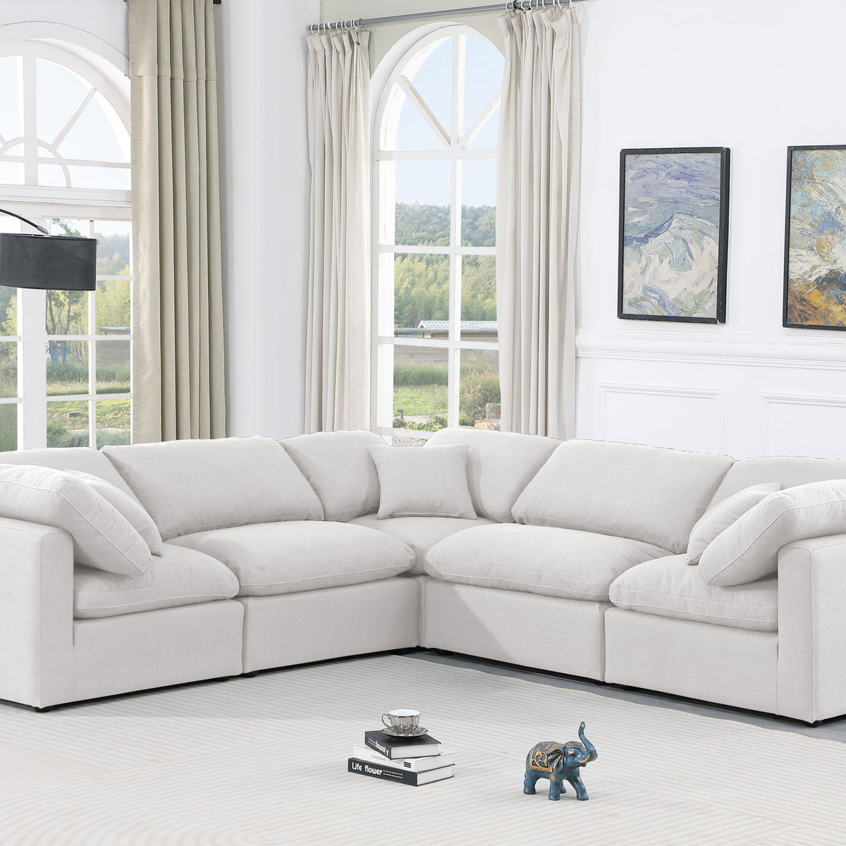Indulge - Linen 5 Piece Modular Corner Sectional - White