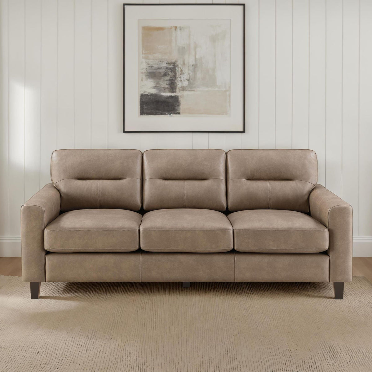 Scotland Faux Leather Upholstered Track Arm Sofa Brown