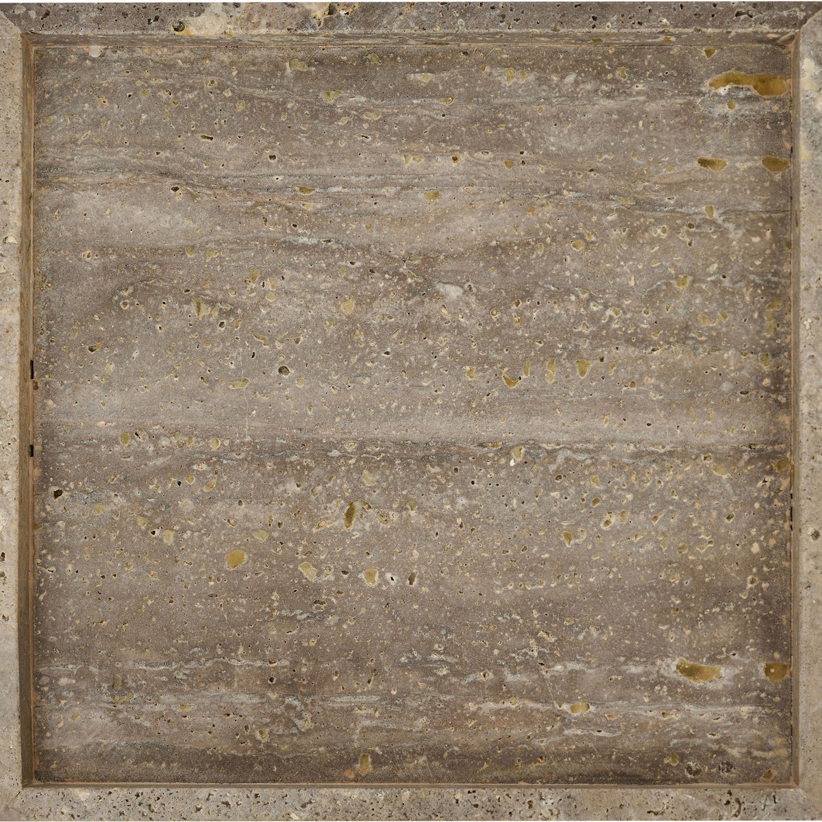 Beige stone marble tray with gray speckles and distressed edges, square serving tray.