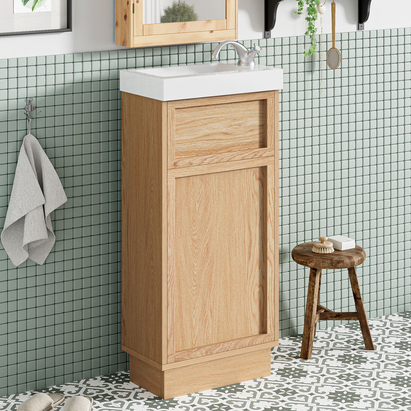 15.75" Bathroom Vanity With Reversible Resin Sink And Cabinet - Wood