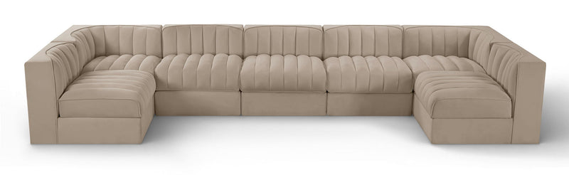Rummi - Velvet Performance Fabric Upholstered 7 Piece Modular Sectional (With 2 Corner Chairs)