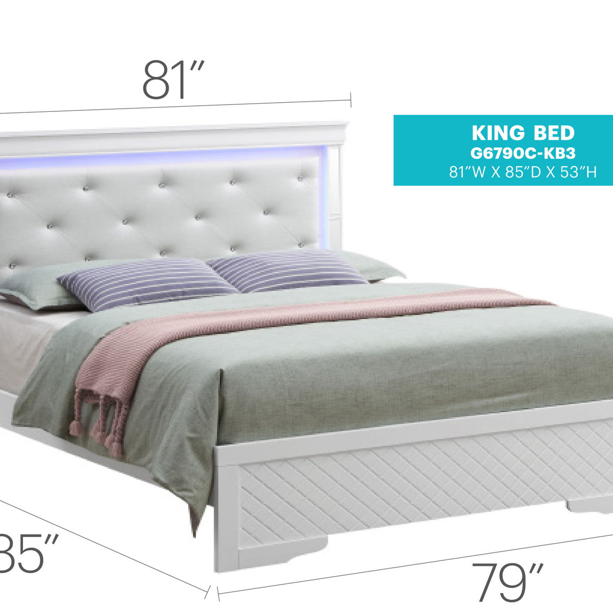 Bed With LED Light Accents Headboard
