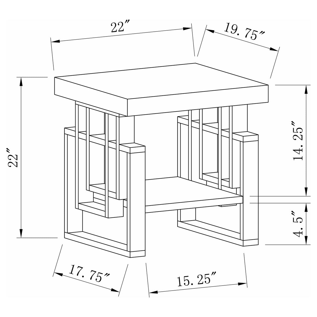 Rectangular End Table With Geometric Design And Open Shelf - White