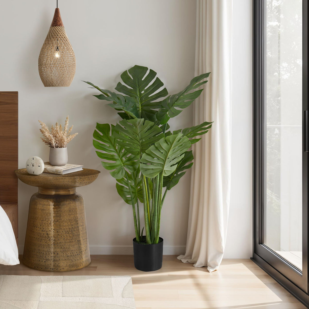 45" Tall, Artificial Plant, Monstera Tree, Indoor, Faux, Fake, Floor, Greenery, Potted, Real Touch, Decorative - Green / Black