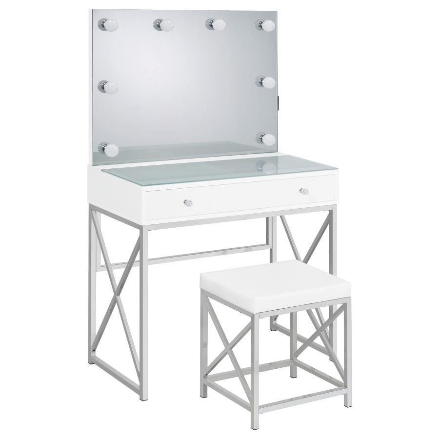 Eliza - Vanity Set With Lighting & Stool - White And Chrome