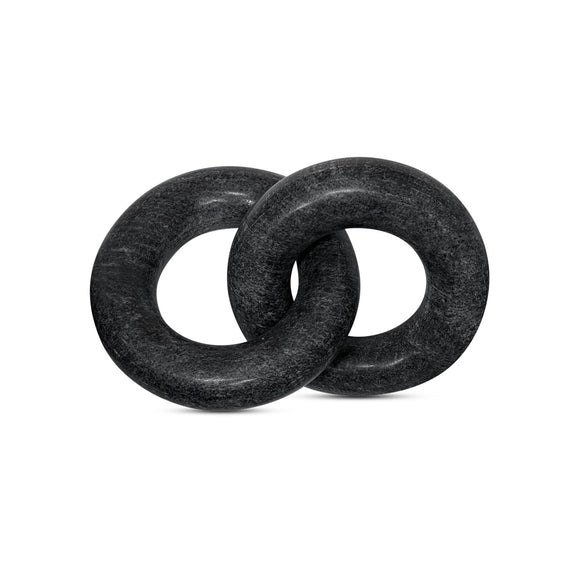 Black tabletop decor sculptural rings with two interlocking circular loops