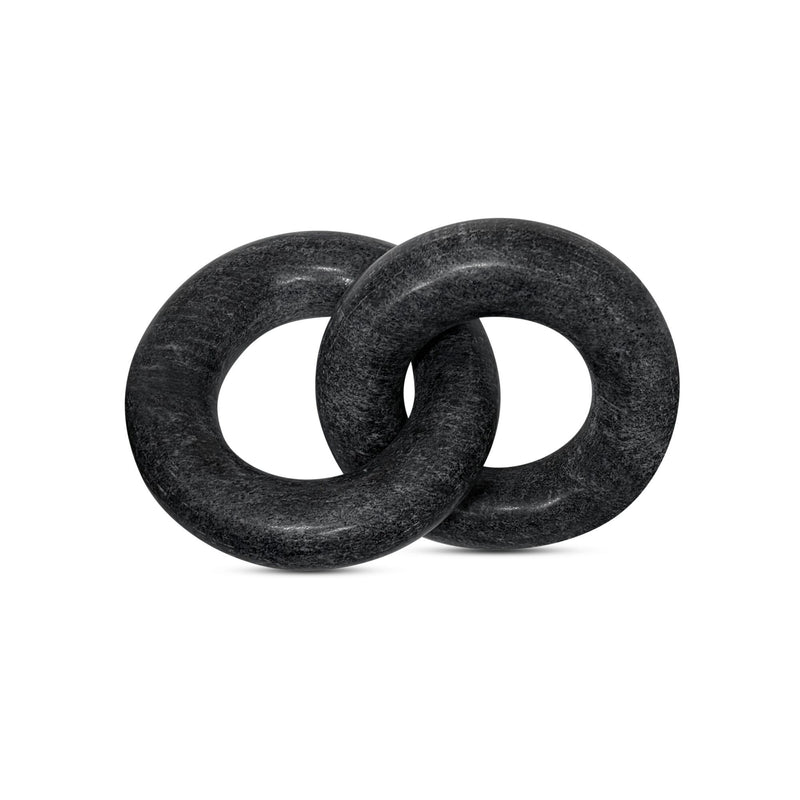Black tabletop decor sculptural rings with two interlocking circular loops