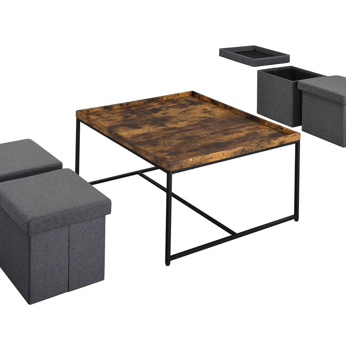 Vinny - Wood Grain Coffee Table Set With Raised Edges